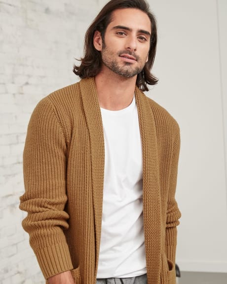 Open Front Solid Cardigan with Patch Pockets