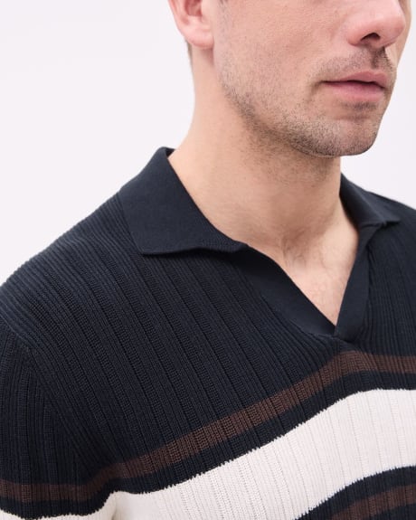 Short-Sleeve Polo Sweater with Johnny Collar