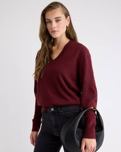 Merino Wool V-Neck Drop Shoulder Sweater