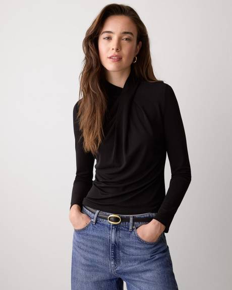 Haut &agrave; Manches Longues &agrave; Col Montant Drap&eacute; &agrave; D&eacute;tail Crois&eacute;