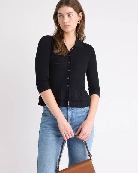 Polo Cardigan with Frilled Hem