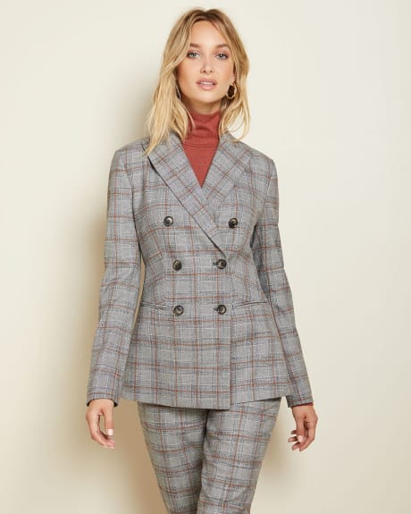 Fitted Double-breasted flannel plaid blazer | RW&CO.