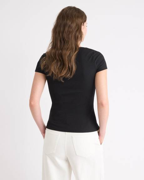 Haut Côtelé à Col Carré et Manches Courtes