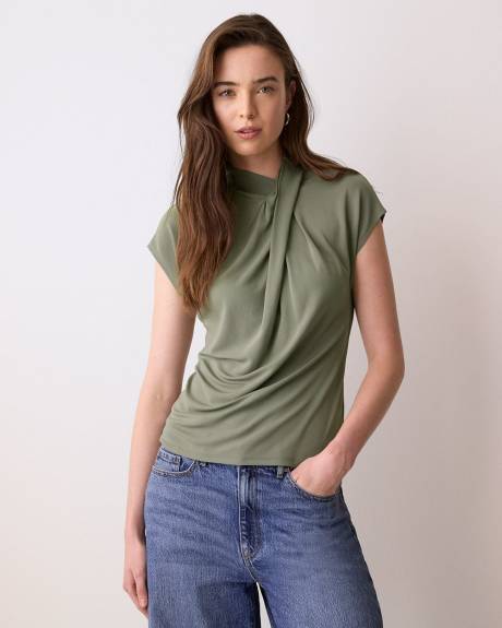 Haut &agrave; Manches Tr&egrave;s Courtes &agrave; Col Montant Drap&eacute; &agrave; D&eacute;tail Crois&eacute;