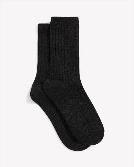 Ribbed Crew Socks with Metallic Fibres