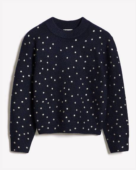 Wool-Blend Long-Sleeve Crew-Neck Sweater with Metallic Dots