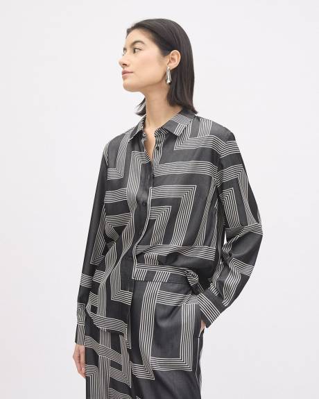 Long-Sleeve Buttoned-Down Fluid Blouse with Shirt Collar