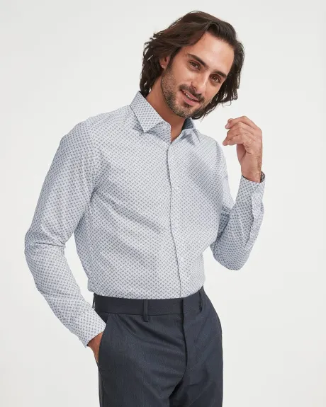 Tailored Fit Dress Shirt with Tiny Navy Foliage Pattern