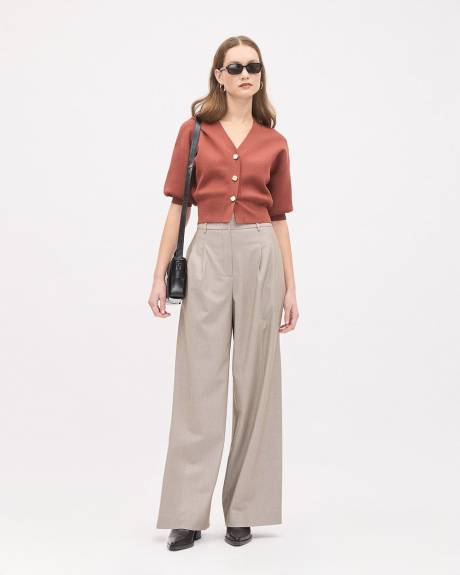 Elbow-Sleeve Buttoned-Down Cardigan