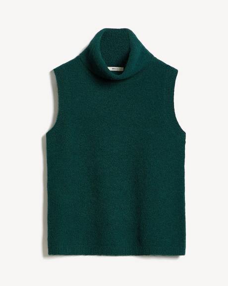 Veste Sans Manches à Col Roulé en Tricot Pelucheux