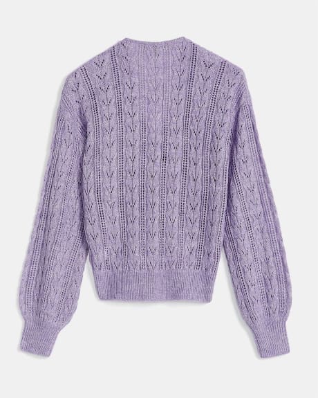 Pointelle Stitch Crossover Neck Sweater
