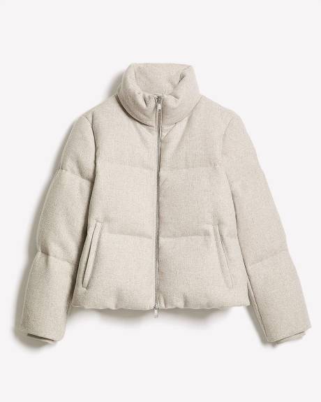 Manteau Court Bouffant en Mélange de Laine