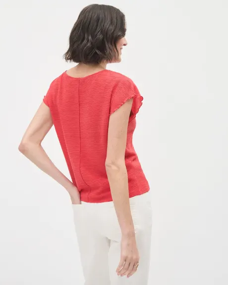Extended-Sleeve Tee with Boat Neckline and Lettuce Trims
