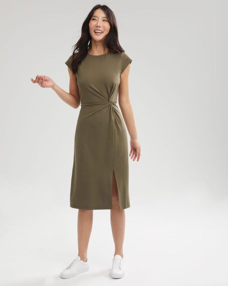 Fitted Short Sleeve Twisted Waist Dress