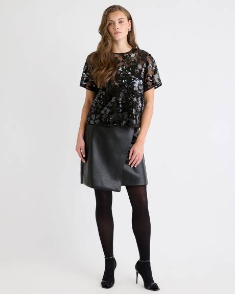 Short-Sleeve Crew-Neck Sequins Popover Blouse