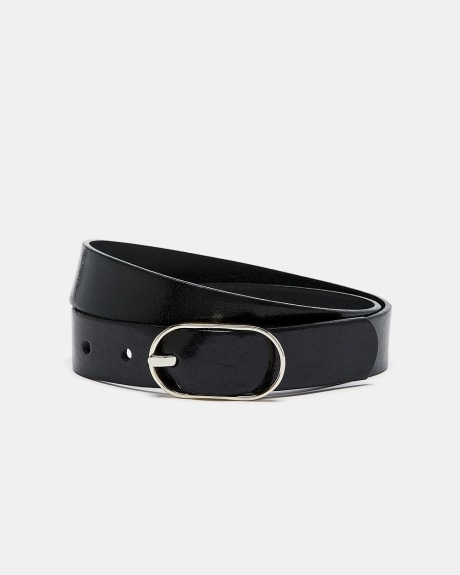 Thin Leather Belt with Oval Buckle