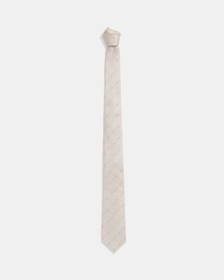 Cravate Beige Régulière avec Micro Imprimé Géométrique