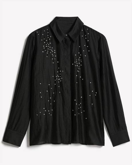 Long-Sleeve Buttoned-Down Blouse with Rhinestones