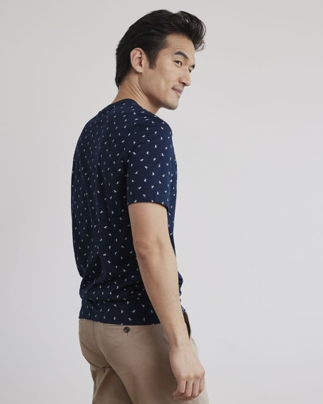 Printed Short-Sleeve Crew-Neck Tee with Chest Pocket