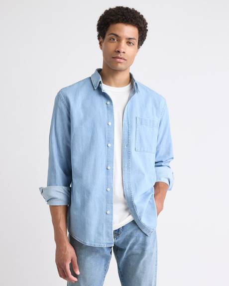 Chemise en Denim à Manches Longues avec Poche Poitrine