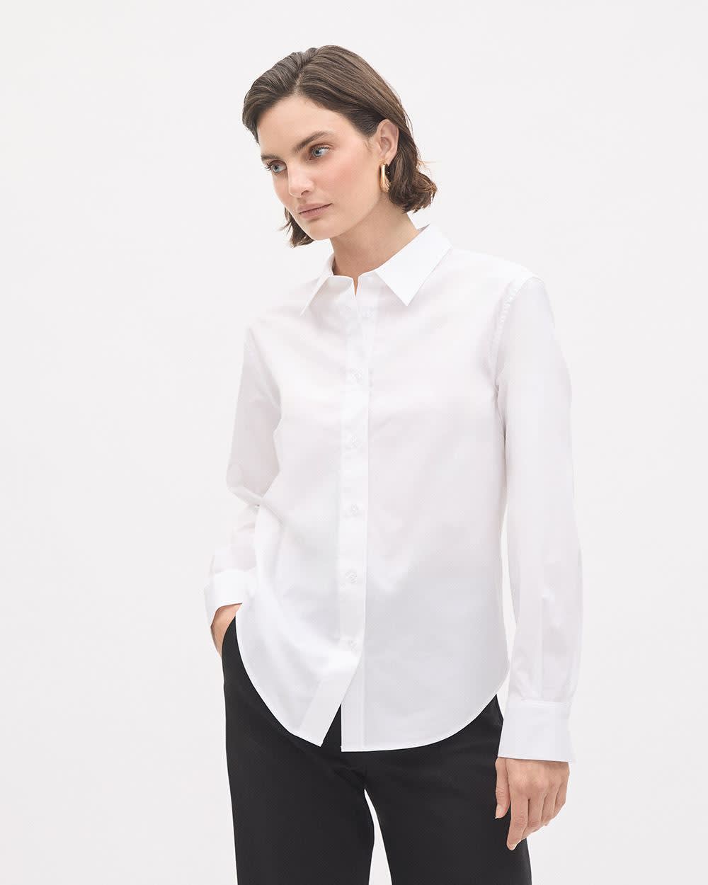 White Long-Sleeve Buttoned-Down Poplin Blouse