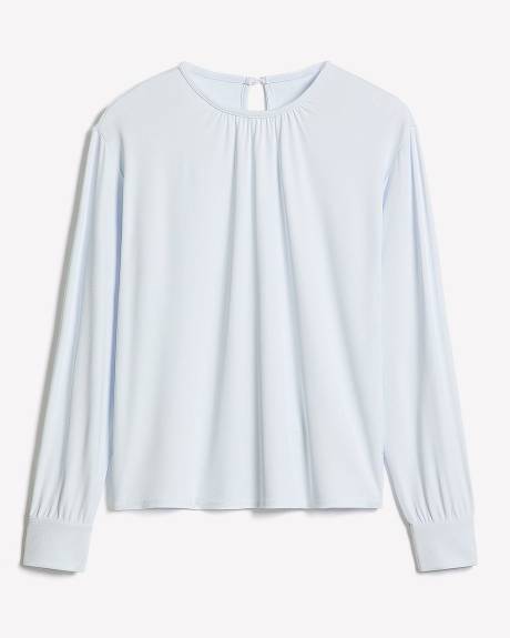Long-Sleeve Top with Shirred Crew Neckline