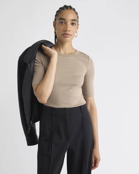 Elbow-Sleeve Crew-Neck Fitted Tee