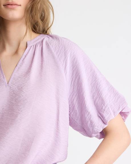 Blouse à Col V et Manches Courtes Bouffantes