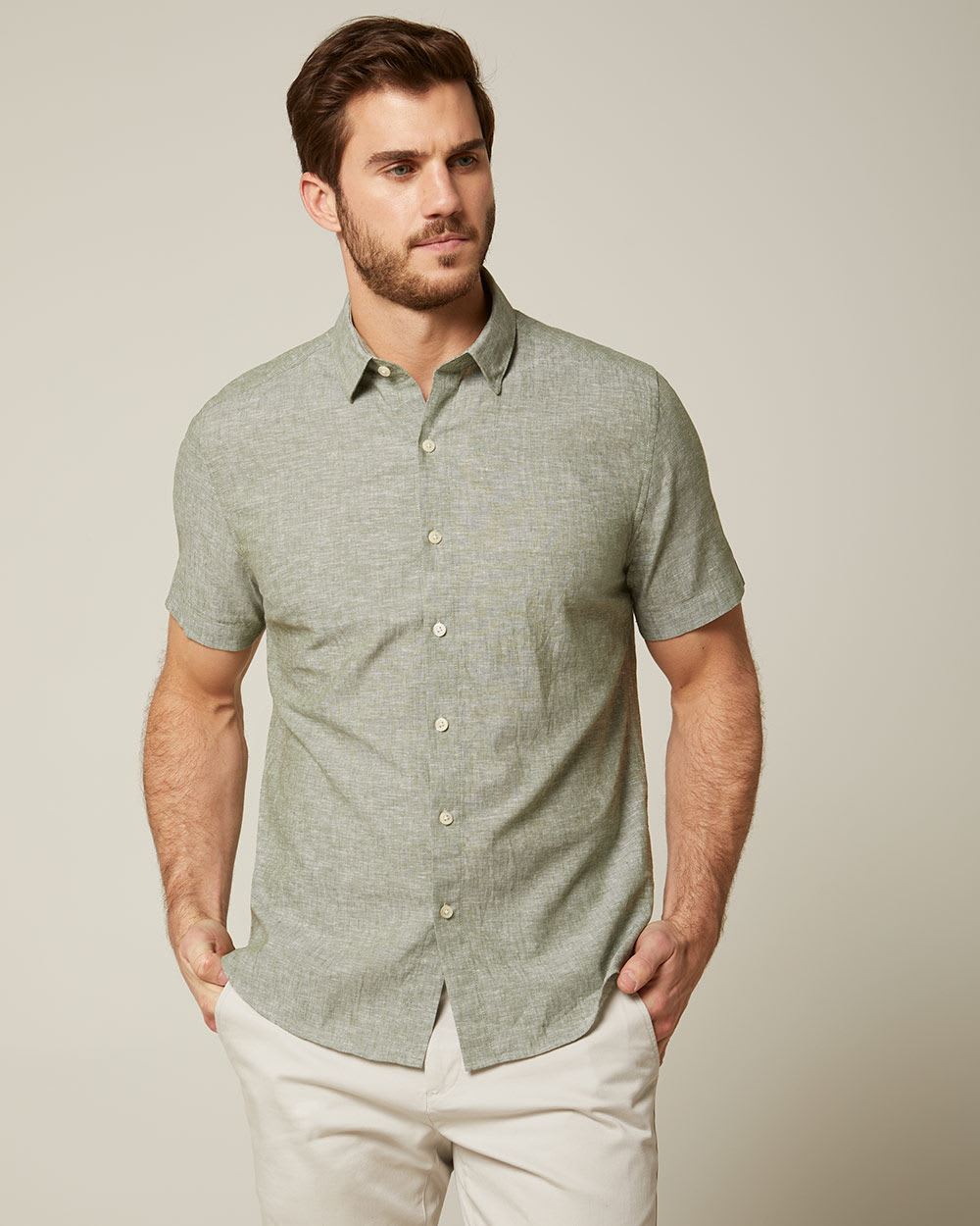 Tailored Fit Linen-blend Short Sleeve Shirt | RW&CO.