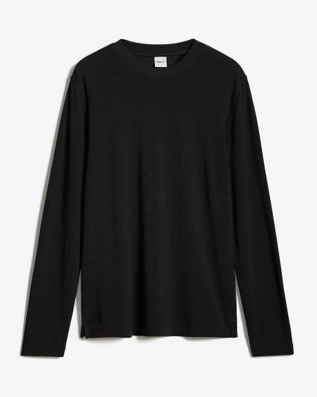 T-Shirt Gaufré à Manches Longues et Col Rond