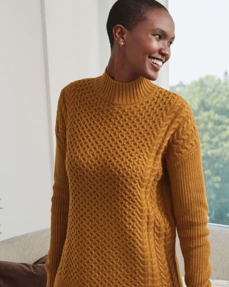 Mock-Neck Tunic with Cable Stitch