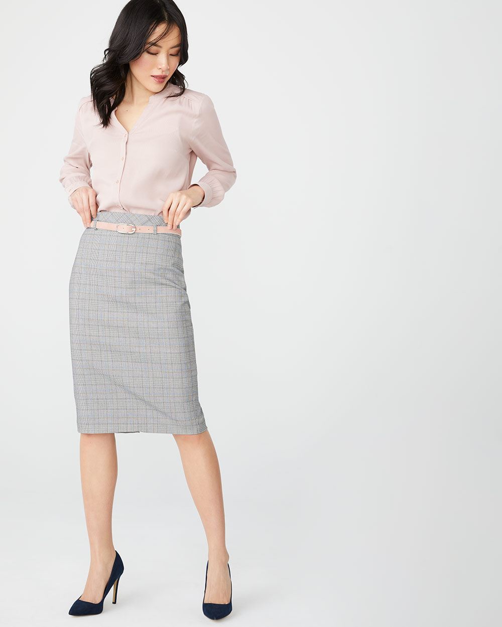 High-waist three-tone plaid pencil skirt | RW&CO.