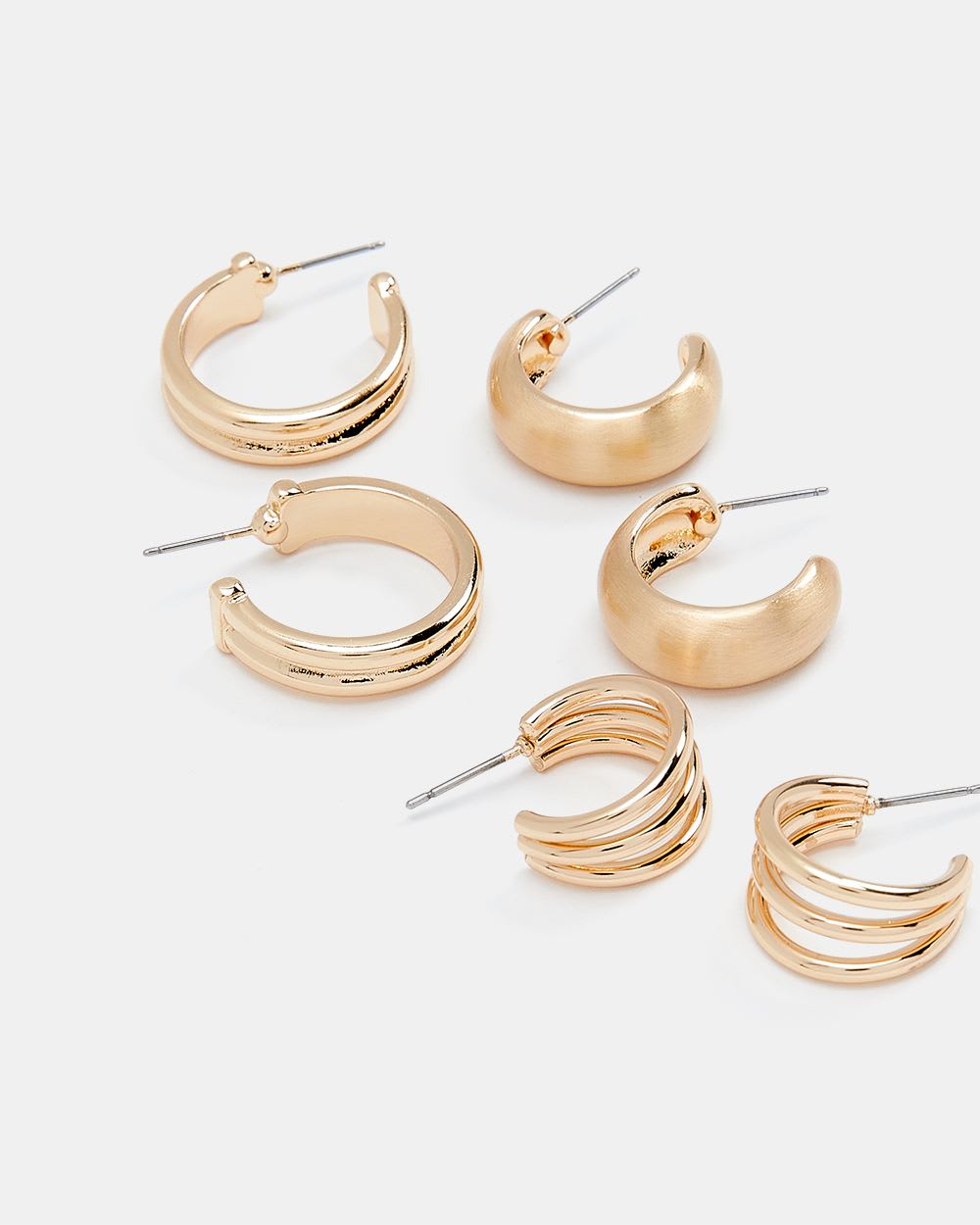 Matte and Shiny Hoops Earrings - 3 Pairs