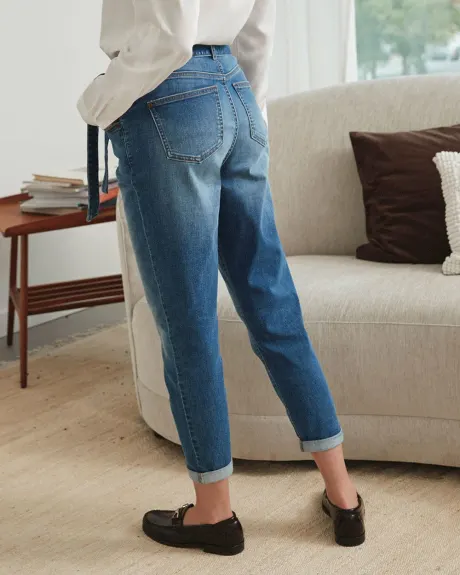 High-Waisted Paperbag Tapered Jeans - 28"