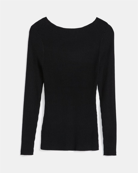Ribbed Knit Twist Front Pullover