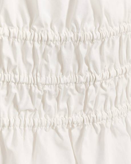 Sleeveless Square-Neck Smocked Poplin Blouse