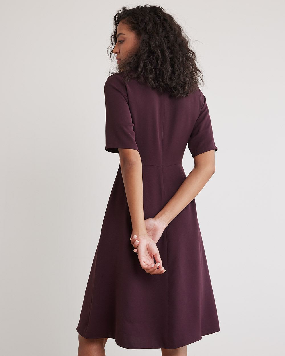 Fit and Flare Midi Dress in Burgundy, Boat Neck Swing Dress With Pockets,  Short Sleeve Party Dress, Mother of the Bride Dress 2336 