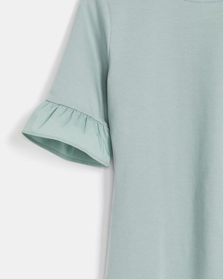 Short Sleeve Crew-Neck T-Shirt with Poplin Frills
