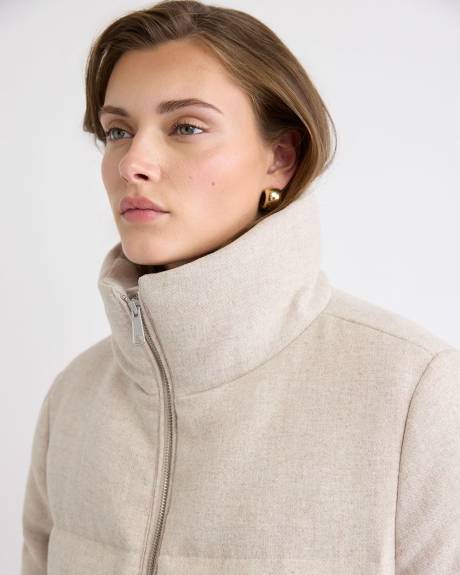 Manteau Court Bouffant en Mélange de Laine
