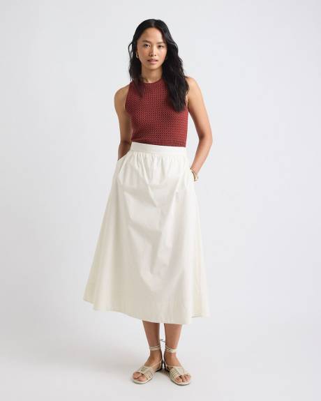 Jupe Midi &agrave; Coupe A &agrave; Taille Haute en Popeline