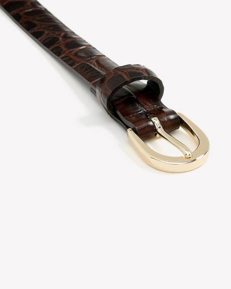 Ceinture en Cuir à Motif Peau de Crocodile