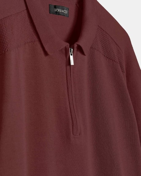 Zipped Polo With Ribbed Details