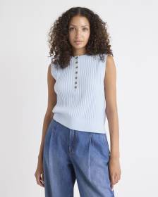 Short Sweater Vest with Henley Neckline