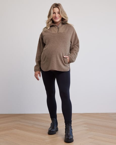 High-Neck with Half-Zip Sherpa Pullover - Thyme Maternity