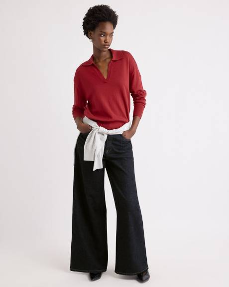 Wool-Blend Long-Sleeve Polo Sweater