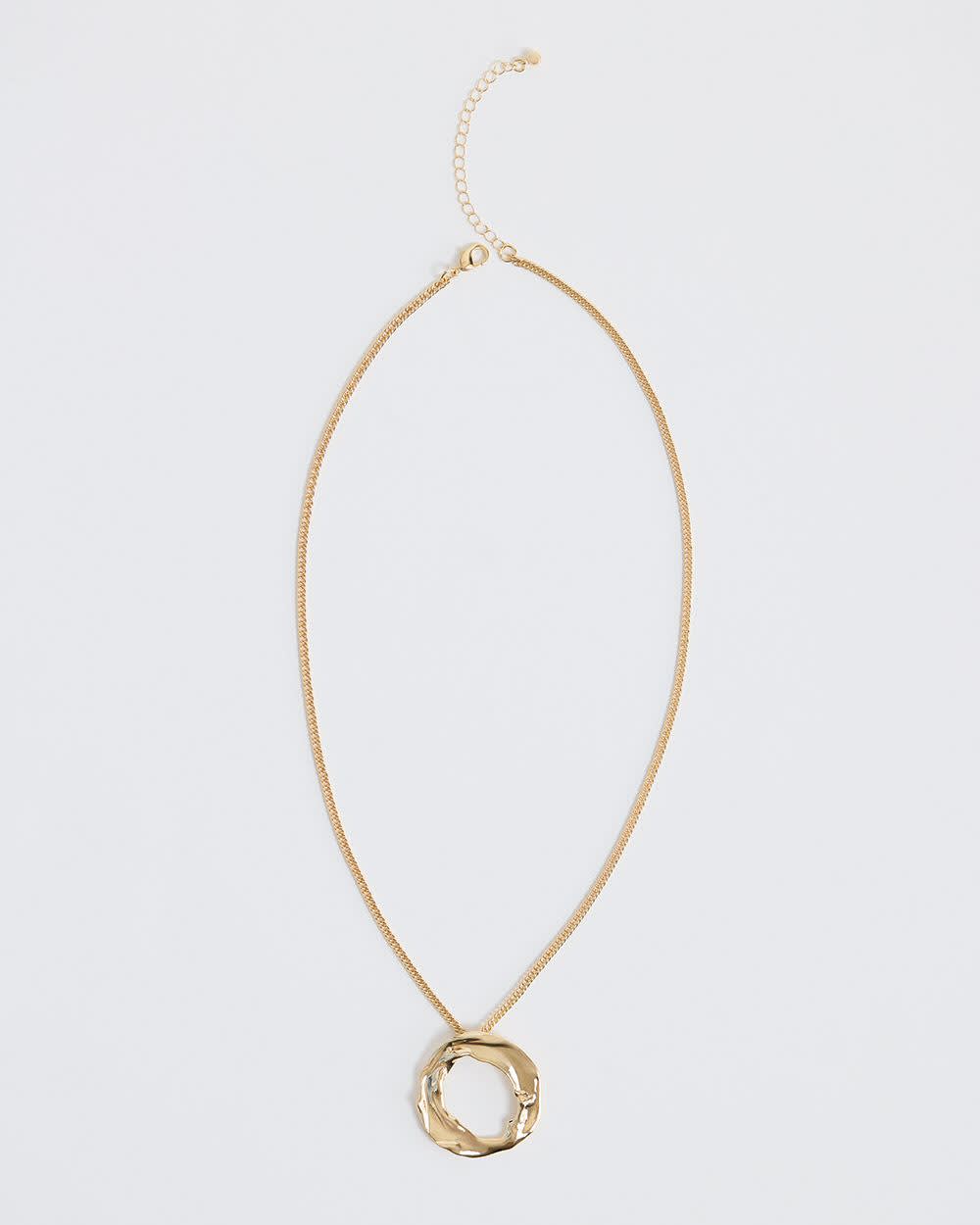 Long Necklace with Circle Metal Pendant