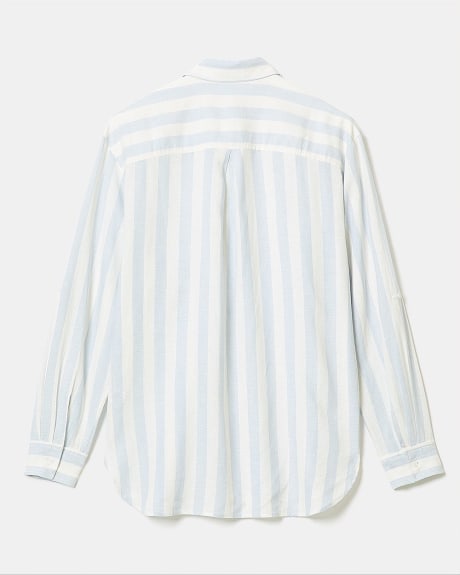 Striped Long-Sleeve Buttoned-Down Linen Blouse