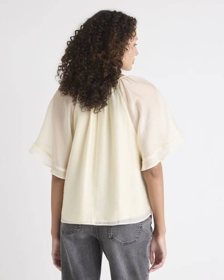 Blouse à Manches Courtes à Volants et Col V