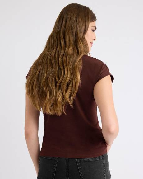 Extended-Sleeve Mock-Neck Top with Tie