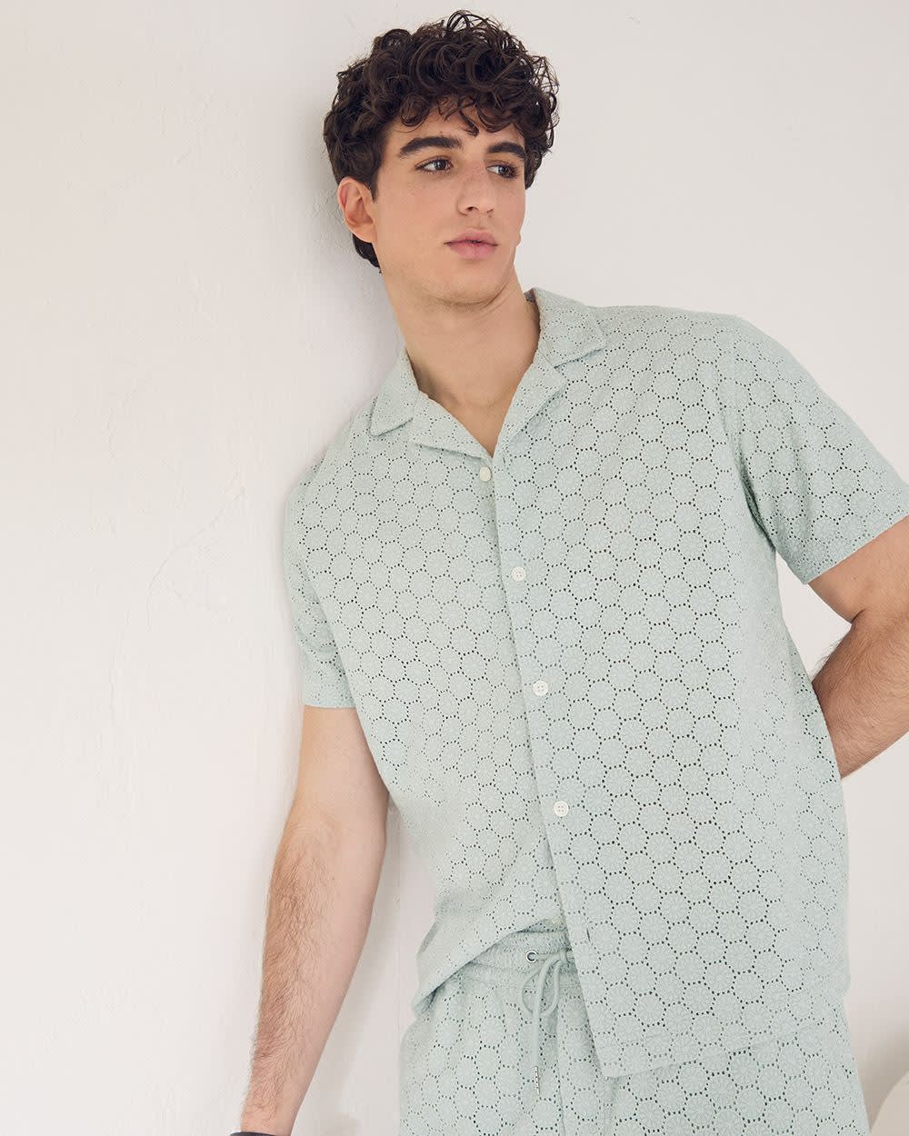 Short-Sleeve Camp-Collar Shirt with Embroidered Details